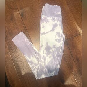 LA SOCIETY WOMEN’S FULL LENGTH WORKOUT LEGGINGS, SIZE SMALL, WHITE/LILAC